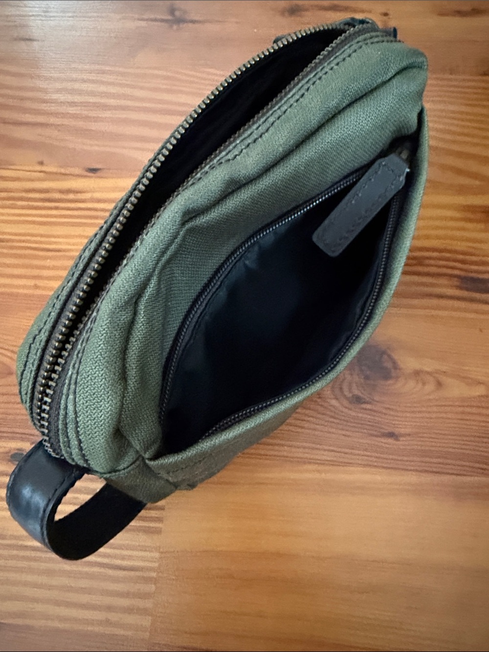 Frye Olive Canvas Carter Dopp Kit with Leather trim - Picture 4 of 13